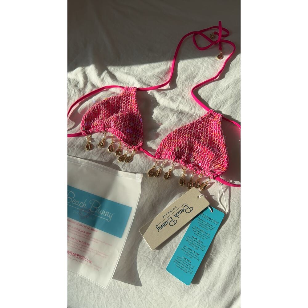 Beach Bunny Winslow Beaded Sequin Pink Bikini Top
